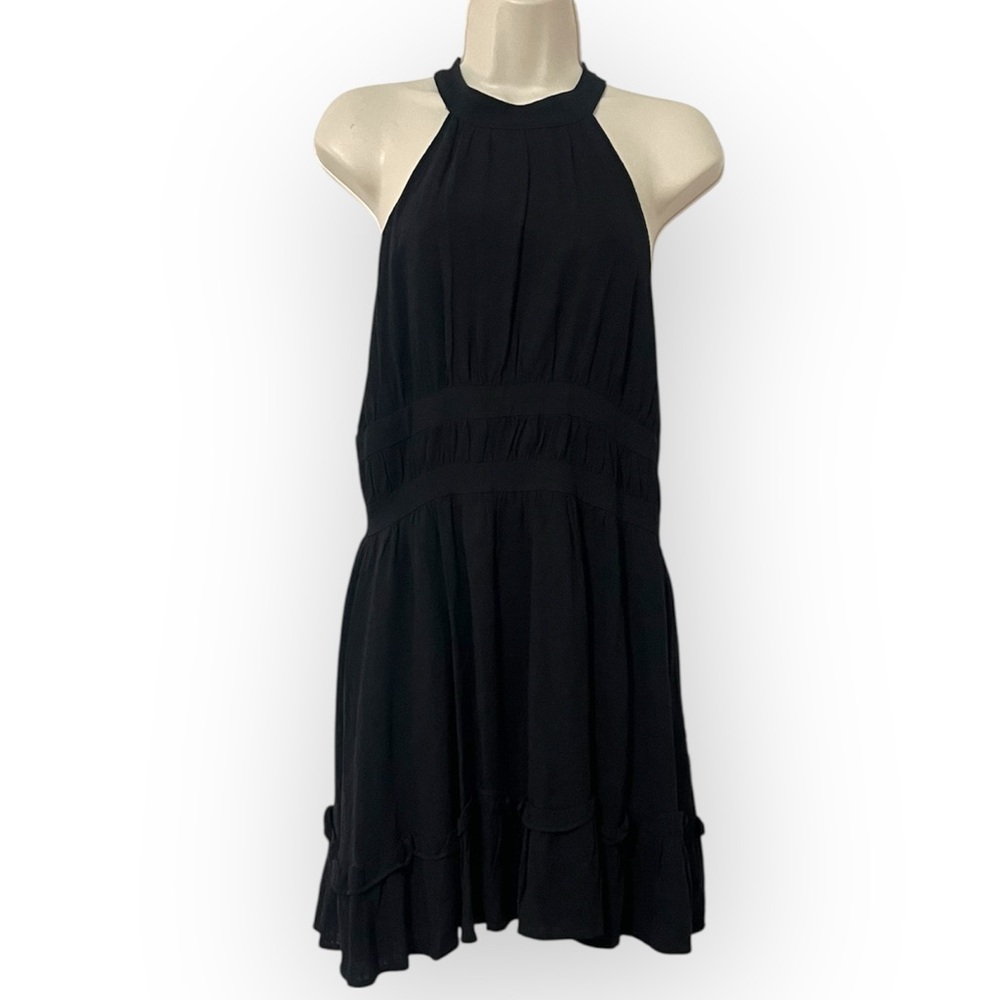 LULUS Dress Womens Medium Black Linen Blend Roman Reverie Halter Mini Ruffle New - Picture 5 of 10